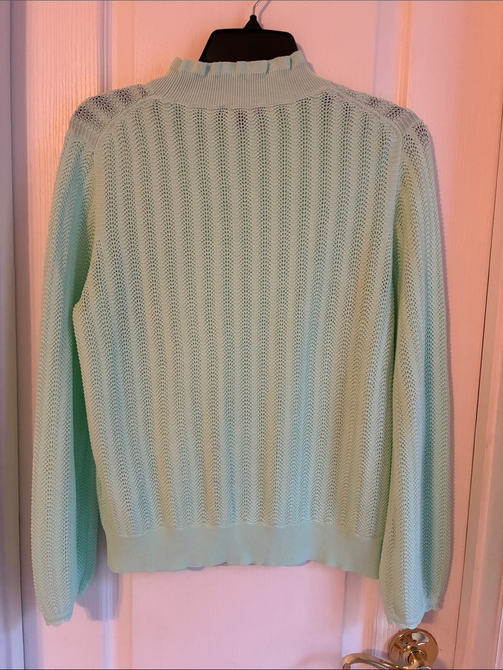 J. Crew Pointelle Ruffle Mockneck Green Sweater M - Picture 4 of 7